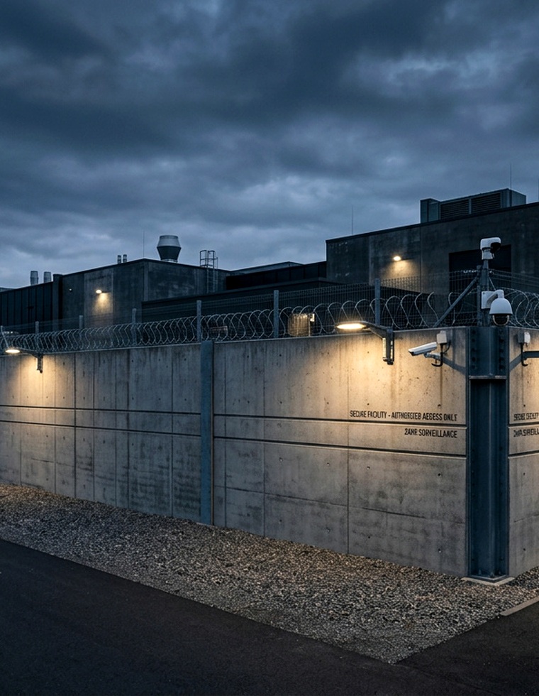 Secure hardened facility and perimeter wall representing Amidon Shield facilities hardening