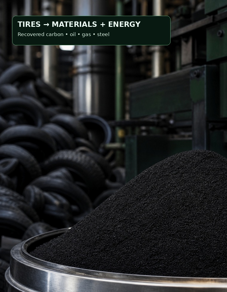 Tire recovery and industrial processing representing PRTI circular recovery
